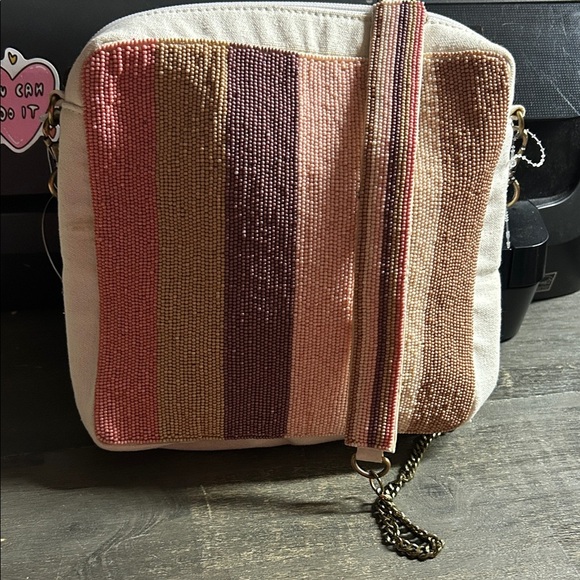 Jane Marie NWT Beaded Canvas Square Crossbody - Picture 1 of 6